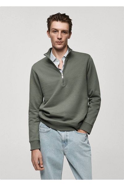 MANGO Man Collar zippered cotton sweatshirt