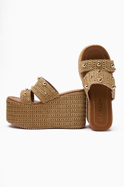 Limoya Tula Wicker Pearl Wedge Heeled Women's Slippers