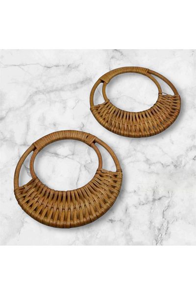 OZN AKSESUAR Straw Bag Handle, Bamboo Bag Handle, Bohemian Bag Handle, Double Bag Ring 17cm Light Brown