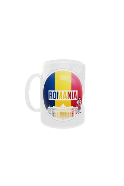OEM Cană albă personalizată cu Drapelul României, INOVATIX®. 330ml