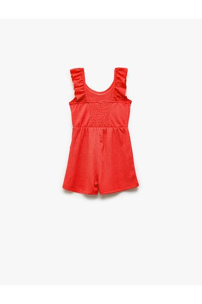 Koton Ruffle Detailed V-Neck Red Girl's Jumpsuit 5Smg30002Ak