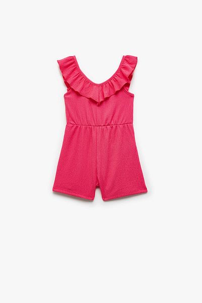 Koton Ruffle Detailed V-Neck Pink Girl's Jumpsuit 5Smg30002Ak