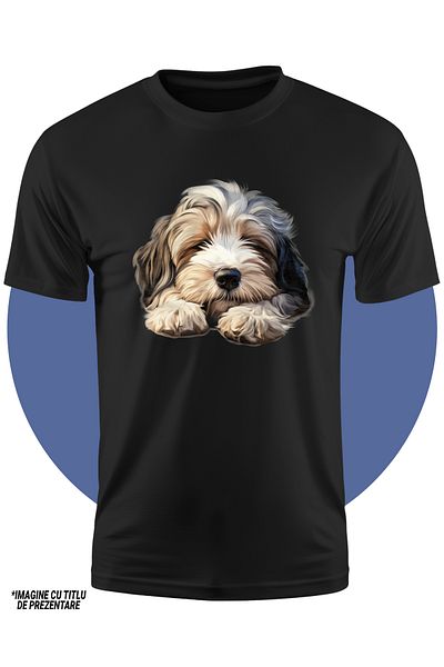 StoryGift Romania Tricou Copii Cu Un Catel Blanos Care Doarme Lat, Pe Labe, Ilustratie, Ora De Culcare, Odih