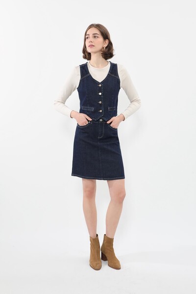 Bluewhite Fusta Jeans de damă - peste genunchi alb și portocaliu