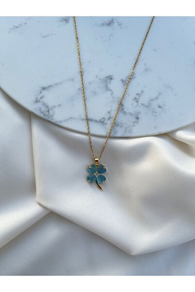 Orvix Accessories سلسلة ذهبية على شكل ورقة زرقاء تحت عنوان قلادة نسائية صيفية مضادة للتشوه وقلادة فستان السهرة