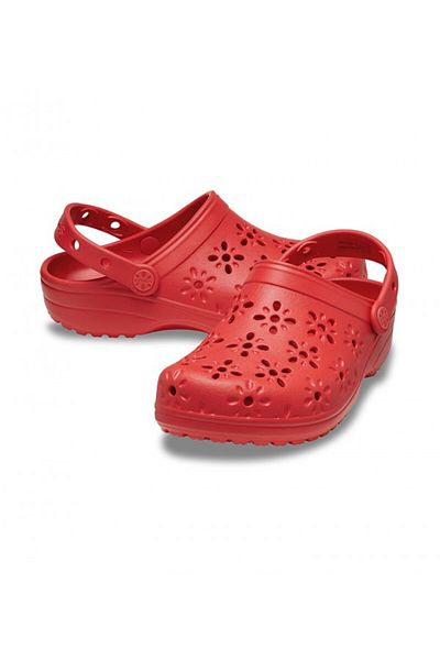 Crocs Cherry Red Classic Floral Cut Out Clog