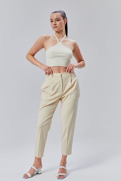 Bolivente Ecru Regular Woven Carrot Trousers