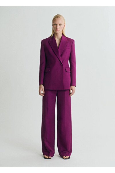 MANGO Woman Düz kesim keten karışımı pantolon