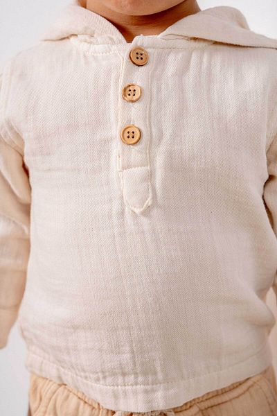 bombe Baby Kids Yellow-Beige Hooded Cotton 2-Piece Set First Ben Trend Fashion Bottom Top Set