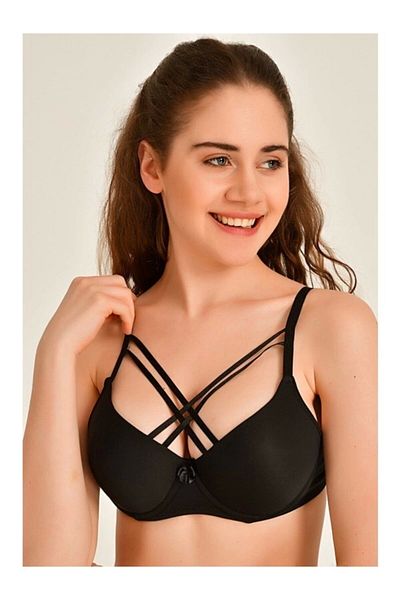 Liza Women's Cross String Underwire Black Padded / Padded Bra