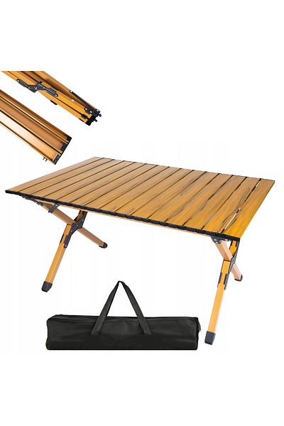 zola Folding camping table, portable, 90 x 59 x 46 cm, steel frame, weight capacity 50 kg, brown