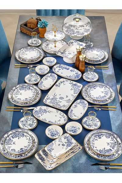 Pinkev 40 Pieces 6-Person Ceramic Cake Serving Breakfast Presentation Plate Set