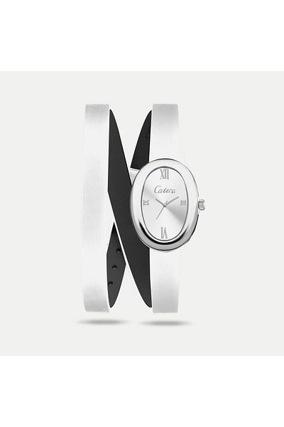 catera Caterra Women's Leather Watch, White Strap, Silver Frame