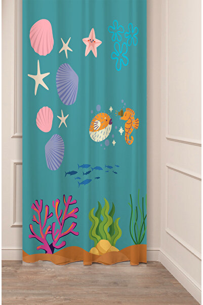 GREENDECOR Creaturi marine Star Design special cu model digital cu imprimeu (un singur aripă) Cortina modernă pentru cameră pentru copii