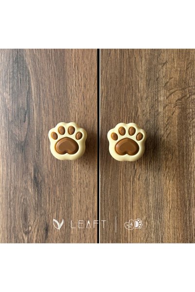 Leaft Design Children's Cabinet & Drawer Handles with Paw Figure - Set of 2 Cute Handles - Screw Included