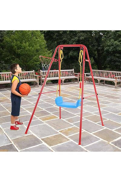 zola Children's swing with basketball hoop, metal frame, 80 kg, 90x100x130 cm, basket 24.5 cm, ball, pump, net