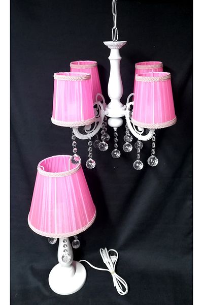 TEKAY AYDINLATMA 3-Piece Pink Stone Chandelier Lampshade Set Children's Room Bedroom Chandelier 1 Chandelier 1 Lampshade
