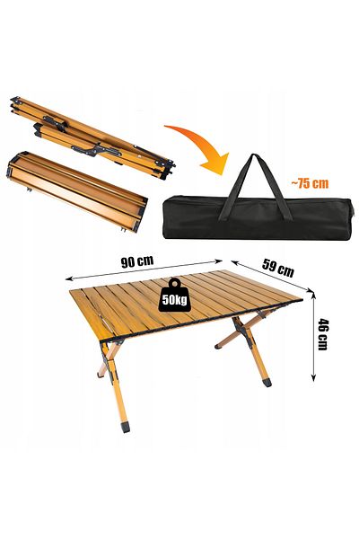 zola Folding camping table, portable, 90 x 59 x 46 cm, steel frame, weight capacity 50 kg, brown
