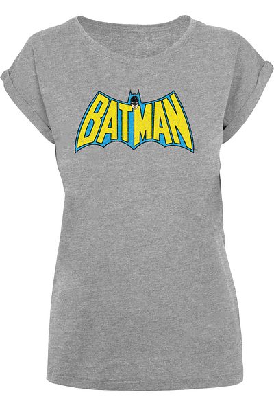 F4NT4STIC Damen Dc Comics Batman Crackle Logo-blk With Ladies Extended Shoulder Tee