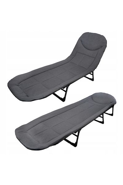 zola Camping bed with 6-position backrest, soft mattress, locking, pocket, 200x65x32 cm, dark gray