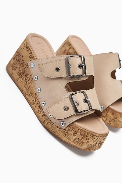 Limoya Γυναικείες παντόφλες με τακούνι Ratka Beige Double Banded Platform