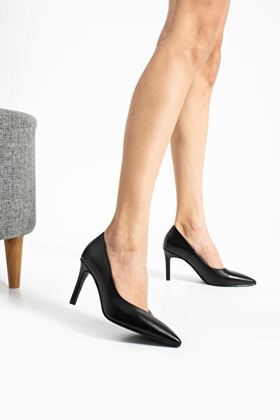 FOLLİNİ Women's Genuine Leather Stiletto Black Leather