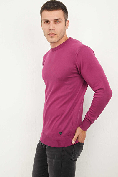 Voltaj Πλεκτό πουλόβερ από βαμβακερό ύφασμα με λαιμόκοψη, ροζ