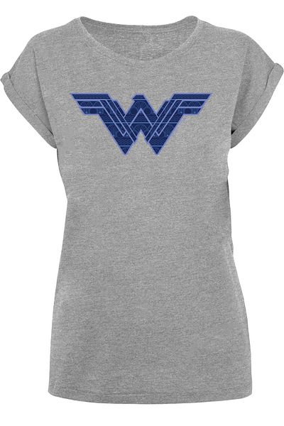F4NT4STIC Damen DC Comics Wonder Woman Pattern Fill Logo-WHT with Ladies Extended Shoulder Tee