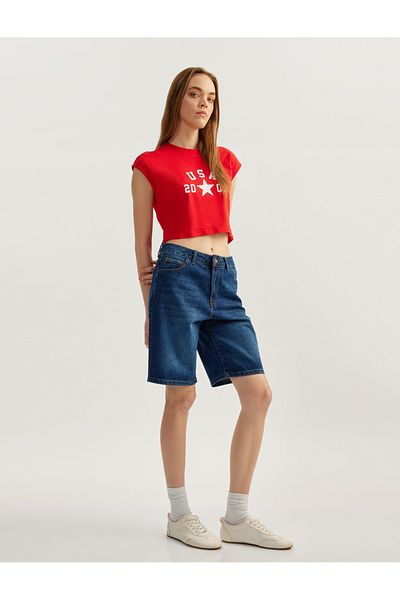 Koton Relaxed Cut Regular Waist Dark Indigo Women's Shorts 5Sal40007Md