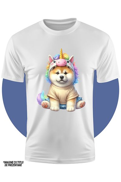 StoryGift Romania Tricou Copii Cu Un Catel Chow Chow In Costum De Unicorn, Ilustratie, Deghizare, Putin Tris
