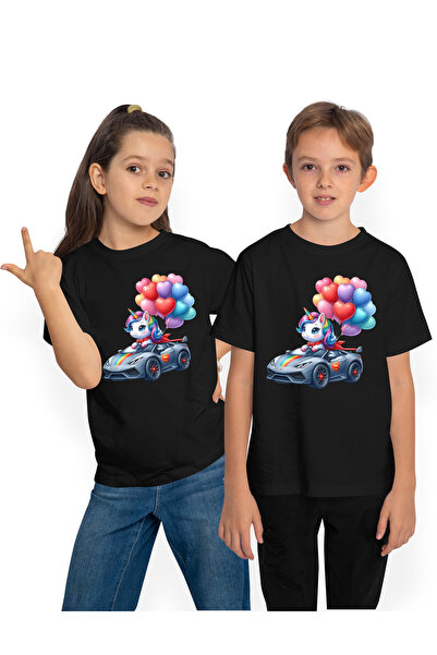 StoryGift Romania Tricou Copii cu un unicorn care conduce un Lamborghini, ilu...