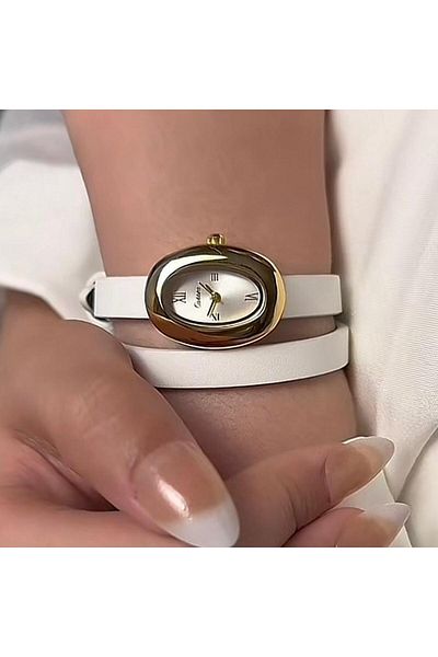 catera Caterra Women's Leather Watch, White Strap, Gold Frame