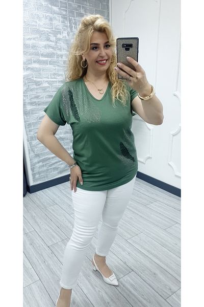 Esina Γυναικεία μπλούζα βισκόζης με πέτρινη λεπτομέρεια