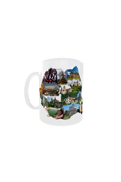 OEM Cană albă personalizată cu hartă turistică a României, INOVATIX®. 330ml