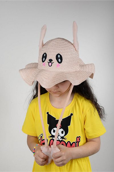 KİDSPİTİRCİK Children's Beige Ears Playing Organic Wheat Rabbit Embroidered Hat (2-10 Years)