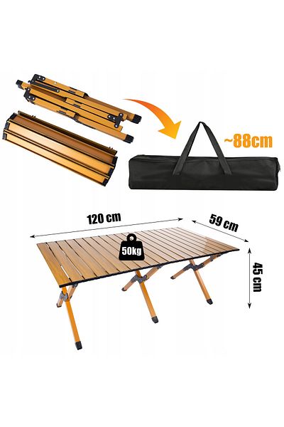 zola Folding camping table, portable, steel frame, weight capacity 50 kg, 120x59x45 cm, brown