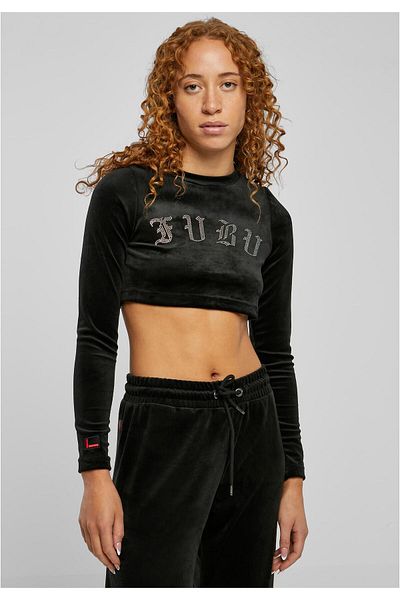 FUBU Damen FW224-018-1 Old English Rhinestone Velours LS black