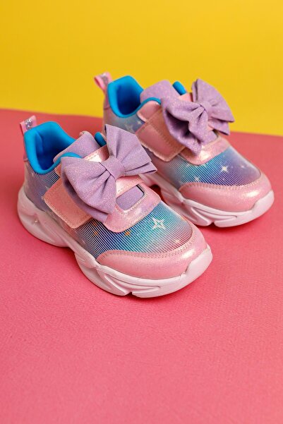 Limoya Gaia Powder Bow Detailed Children's Sports Shoes with Velcro Fasteners