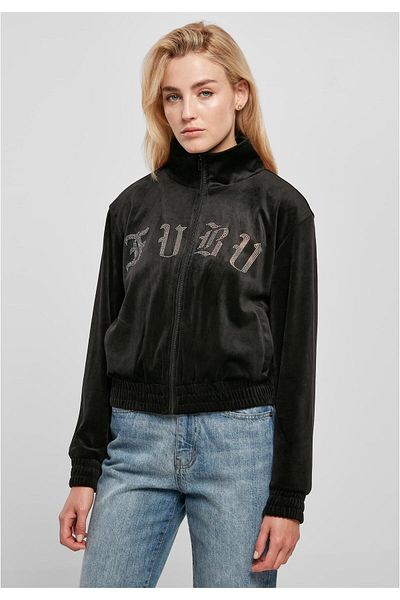 FUBU Damen Fw224-023-1 Corporate Rhinestone Velours Track Jacket Black
