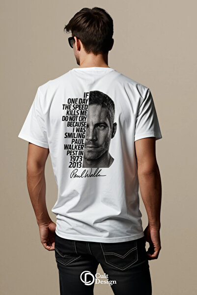 CULTDESİGN PAUL WALKER ARKA BASKI DETAY UNİSEX Premium Baskılı Basic, Organik Pamuklu, Bisiklet Yaka T-Shirt