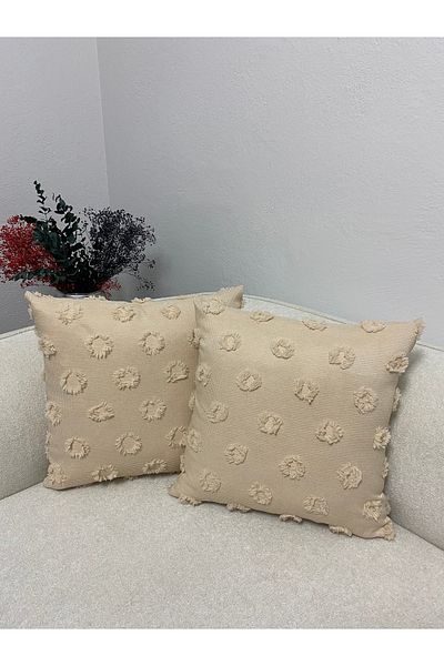 LILYUM Home Bohemian Punch Patterned 2-Piece Gray Decorative Throw Pillow Cover 44X44 cm