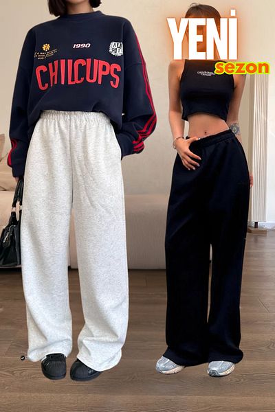 vladivosto Wide Leg Elastic Leg 2 Thread High Waist Large Size Sweatpants Extra Loose Oversize Fit