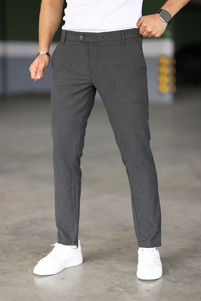 ÖNDER MODA Men's Anthracite Color Quality Flexible Lycra Ankle Length Fabric Trousers
