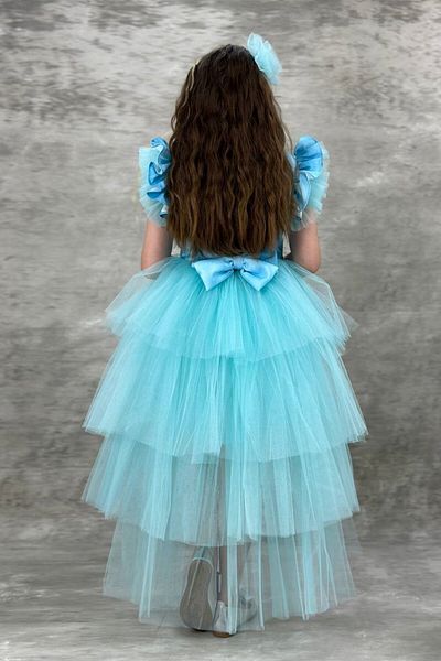 ABİYEKİDS Elsa Turquoise Katkat Tailed Style Children's Evening Dress Aby745