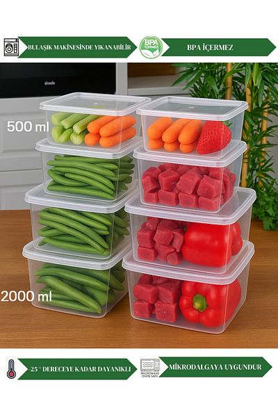 ALPY E TRADE Set of 6 Square Storage Containers ❄️   (3X500Ml + 3X2000Ml) – Freezer Compatible, with Lid, Practical!