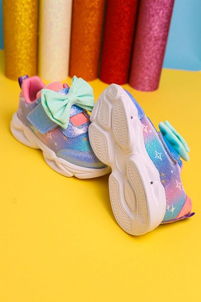 Limoya Pantofi sport pentru copii Gaia Blue Bow, cu detaliu cu velcro și lumini