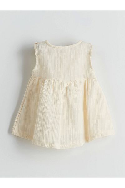 LC Waikiki Lcw Baby Ekru Floral Embroidered Muslin Baby Girl Dress