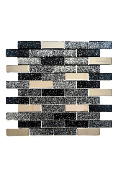 MozaiKristaL Mutfak tezgah arası 23x73x4mm. Simli Siyah-Gümüş Krom 30x30cm. F...