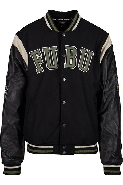 FUBU Herren Fm234-012-3 College Varsity Jacket Black/olive/offwhite