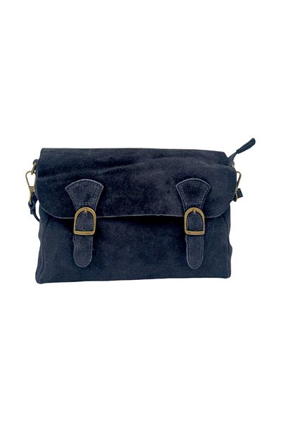 EVoStyle Geanta dama Belle Monique TR339, Piele Naturala Suede, Culoare Negru, 25cm x 17cm x 8cm